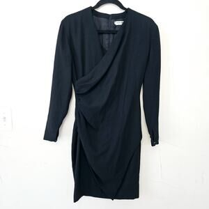Giorgio Armani Le Collezioni Black Long Sleeves Ruched Wool Dress Womens Size 6